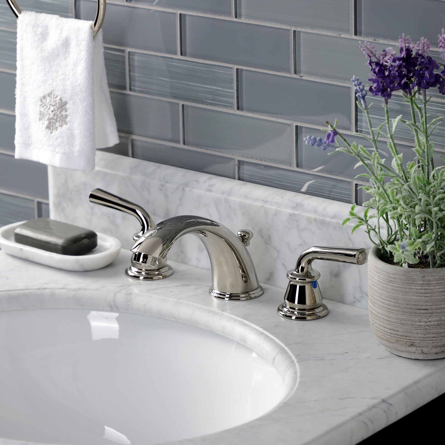 Kingston Tulare KB966RXLPN - Restoration Two-Handle 3-Hole Deck Mount Widespread Bathroom Faucet with Pop-Up Drain, Polished Nickel — thumbnail 2